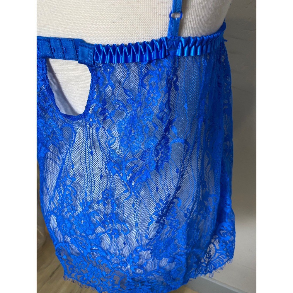 VTG Fredericks of Hollywood Blue Lace Babydoll Ruffle Lingerie Top XS/S 90/Y2K - Picture 5 of 7